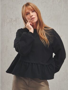 Scenario cotton blend peplum crewneck sweatshirt long sleeve women's size M